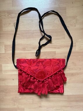 NWOT Red Embroidered Tassel Crossbody Bag made in Mexico